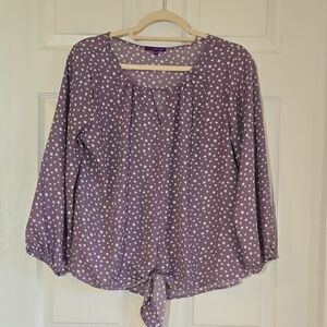 West Kei Lavender Polka Dot Tie-Hem Blouse Size Medium